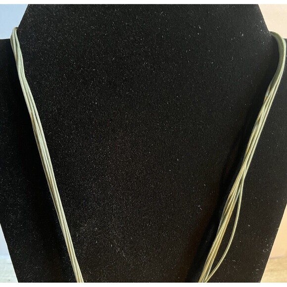 Chico's Sage Multi Strand Silk Cord Silver Tone Hoop Pendant Necklace 23" - Picture 4 of 7